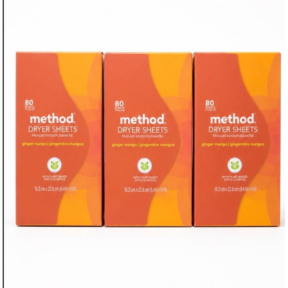 3x Method Dryer Sheets Ginger Mango 80 Sheets Per Box